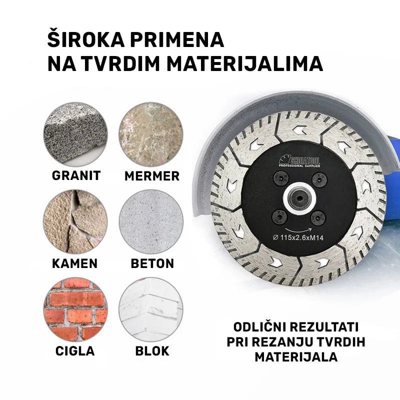 Primena 2u1 dijamantske ploče 115mm M14 A37245M14 na granitu, mermeru, betonu, cigli i bloku