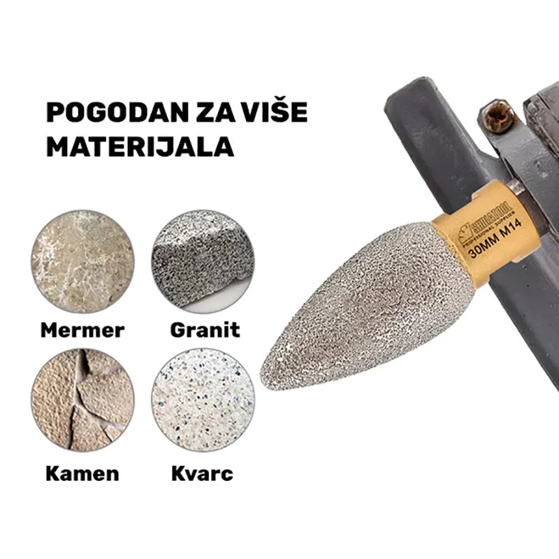 Dijamantska konusna kruna 30mm M14 na ugaonoj brusilici za obradu mermera, granita, kamena i kvarca