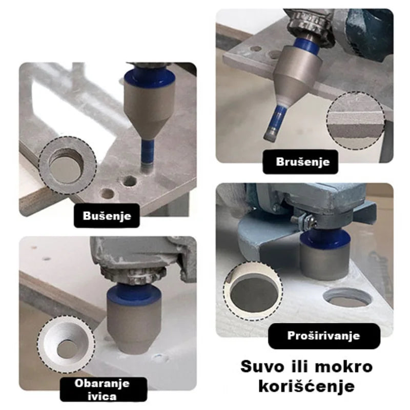 Primena dijamantske krune 20–50mm M14 pri bušenju, brušenju, obaranju ivica i proširivanju rupa u pločicama i kamenu