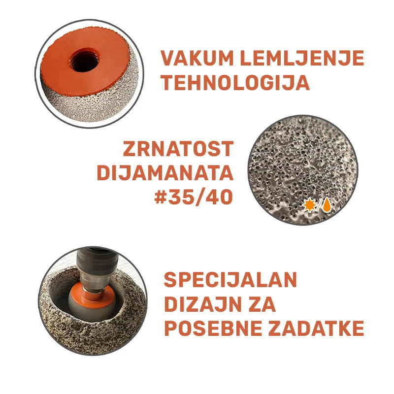 Detalji dijamantske kugle 50mm – vakum lemljena tehnologija i zrnastost dijamanata #35/40