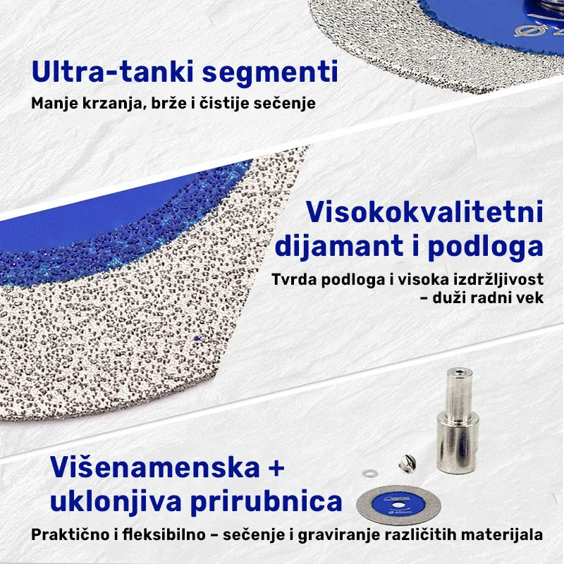 Detalj ultra-tankog dijamantskog segmenta i uklonjive prirubnice mini ploče Ø50mm x 1mm M14 A8240150M14