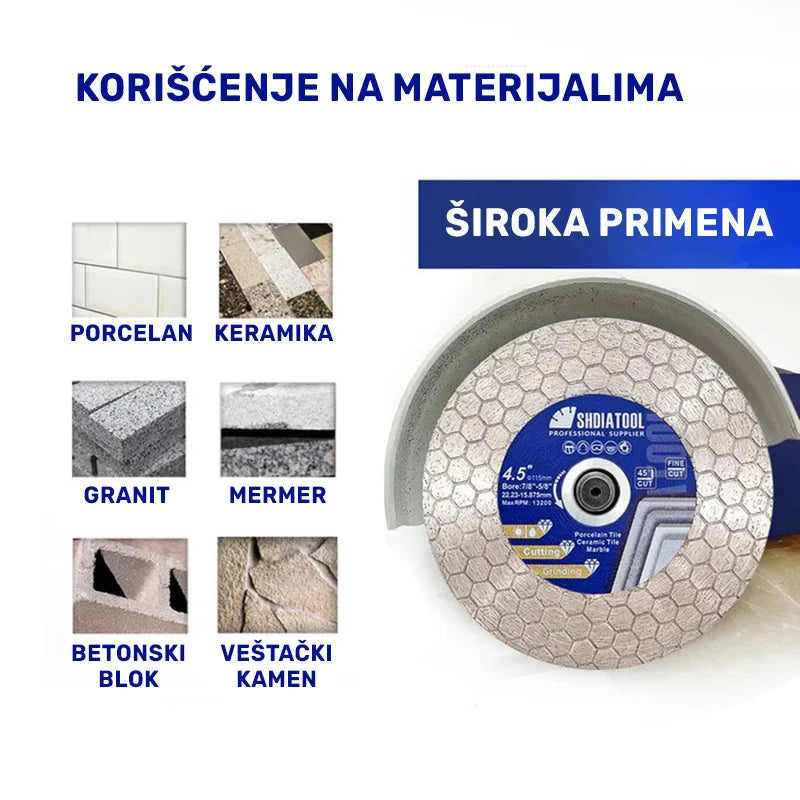 Materijali kompatibilni sa dijamantskom pločom 115mm – porcelanske i keramičke pločice, granit, mermer, betonski blok i veštački kamen