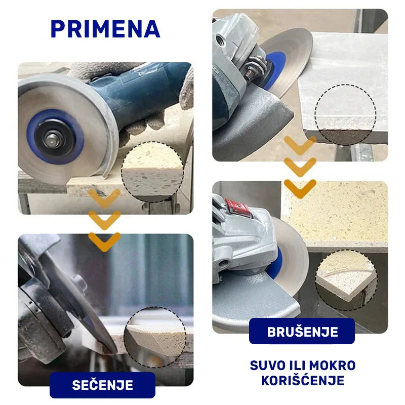 Primena dijamantske ploče 115mm A382452522 pri sečenju i brušenju keramike – rad ugaonom brusilicom, suvo ili mokro korišćenje