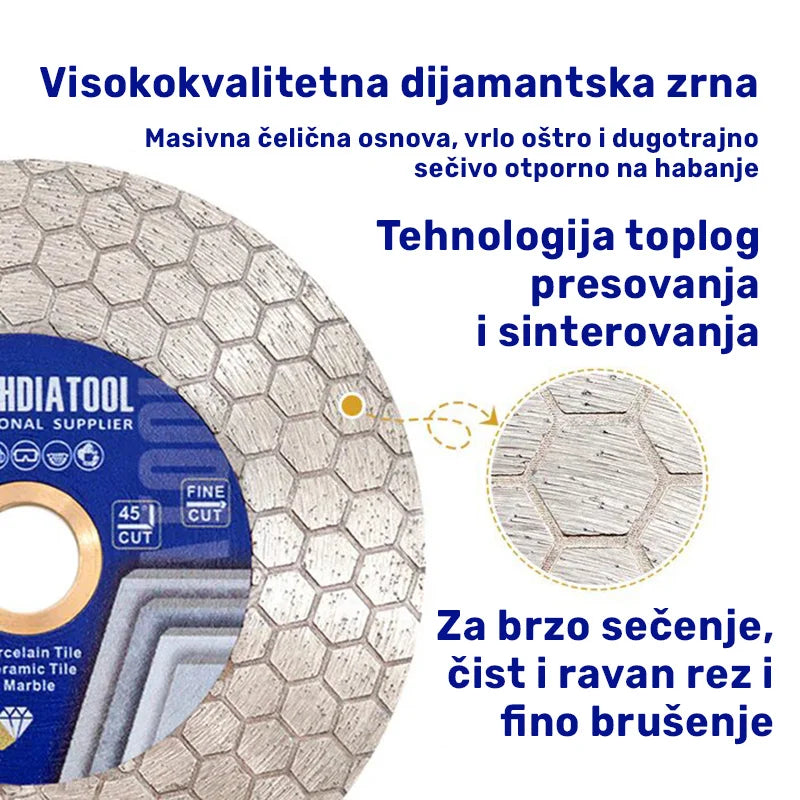 Detalj šestougaonih dijamantskih segmenata na ploči 125mm sa tehnologijom tople presovane sinteracije za brzo sečenje i fino brušenje