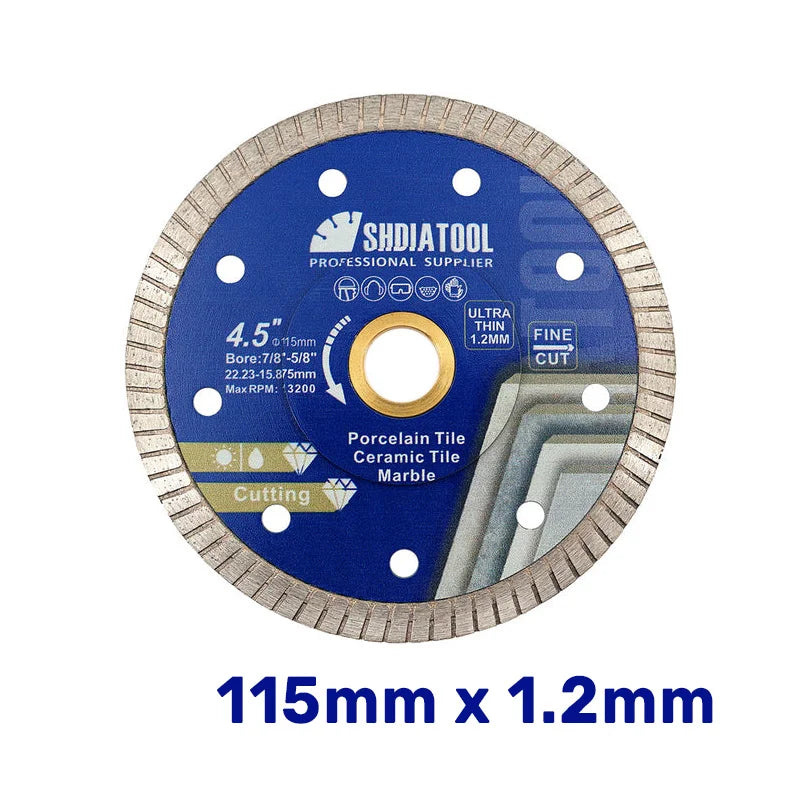 Dijamantska ultra tanka turbo rezna ploča 115mm x 1.2mm A394450822R za porcelan, keramiku i mermer – pogled odozgo