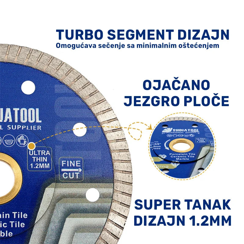 Dijamantska turbo ploča 115mm x 1.2mm – turbo segment dizajn, ojačano jezgro ploče i super tanak profil