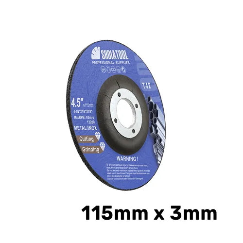 Rezna/Brusna ploča za metal 115×3mm B31104504 sa prikazom radne i zadnje strane abrazivnog diska za inox i čelik