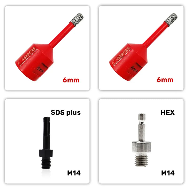 Set A85306/6/SDS/FA dve dijamantske krune 6 mm M14 plus adapter HEX i konektor SDS plus na M14