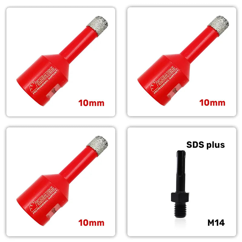 Set A85310/10/10/SDS tri dijamantske krune 10 mm M14 za pločice porcelan i kamen plus konektor SDS plus na M14