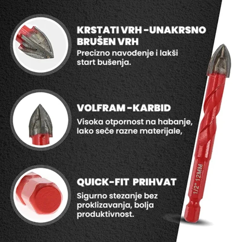 Burgija za pločice sa krstastim volfram-karbidnim vrhom i 1/4" quick-fit šesterougaonim prihvatom