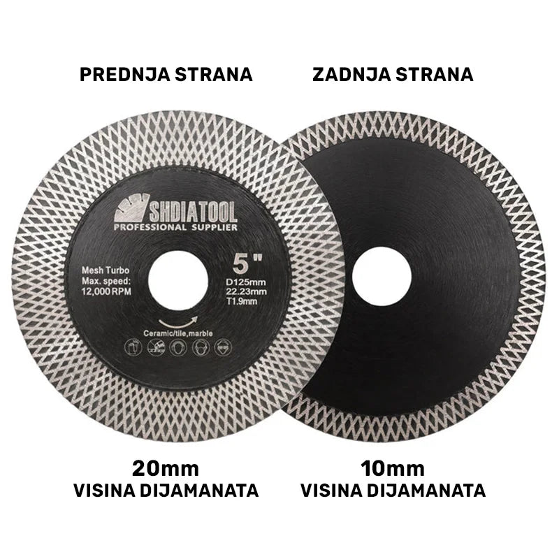 Prednja i zadnja strana X Mesh Turbo dijamantske ploče 125mm A380051022 sa visinom dijamantskog sloja 20mm i 10mm