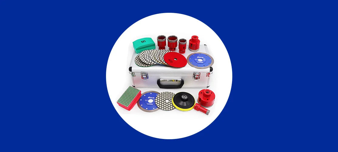 Komplet dijamantskih alata: burgije, krune i dodaci za bušenje i sečenje tvrdih materijala