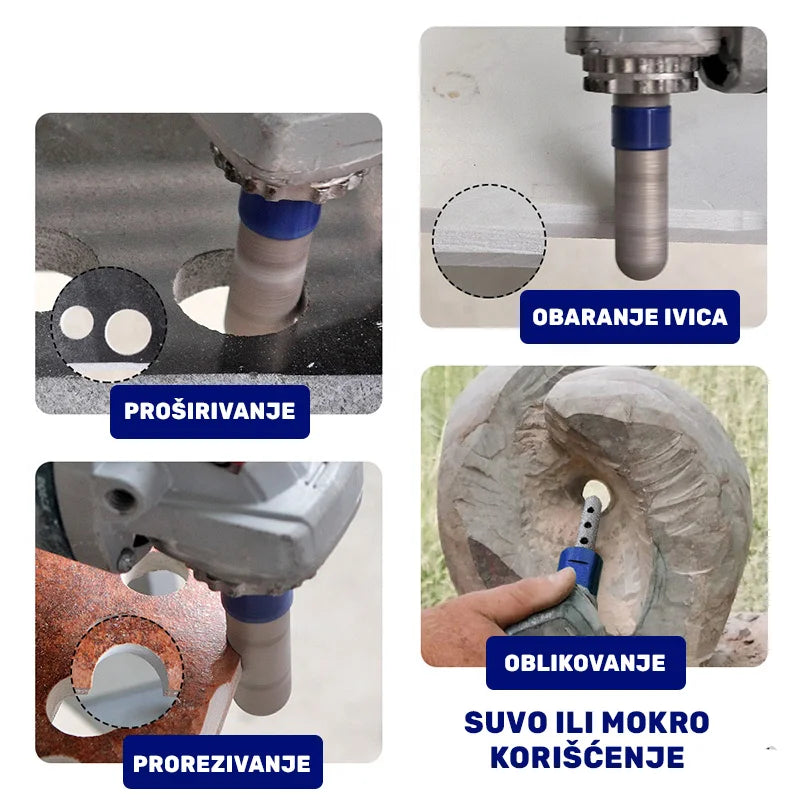 Dijamantska valjkasta kruna 35mm M14 u radu – proširivanje otvora, obaranje ivica, prorezivanje i oblikovanje, suvo ili mokro korišćenje – A867735M14