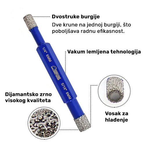 Dvostrana dijamantska kruna 6–8 mm – vakum lemljena tehnologija, vosak za hlađenje i dijamantsko zrno visokog kvaliteta