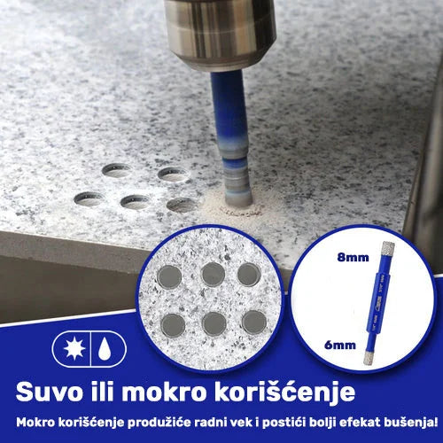 Suvo ili mokro korišćenje dvostrane dijamantske krune 6–8 mm za bušenje rupa u kamenu i pločicama