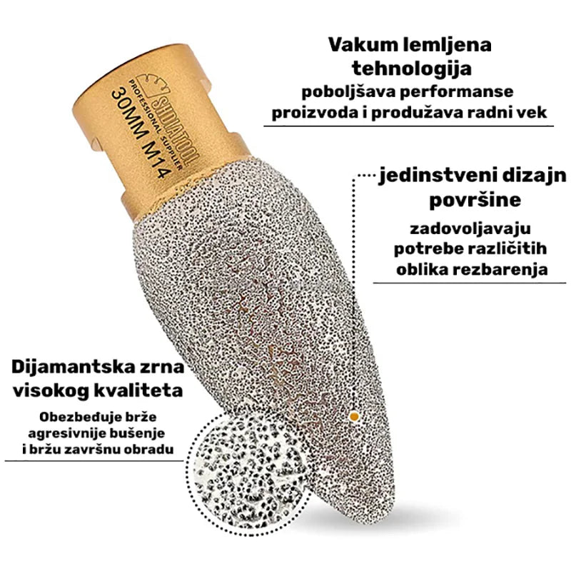 Dijamantska konusna kruna 30mm sa vakum lemljenjem i dijamantskim zrnima visokog kvaliteta za agresivno brušenje