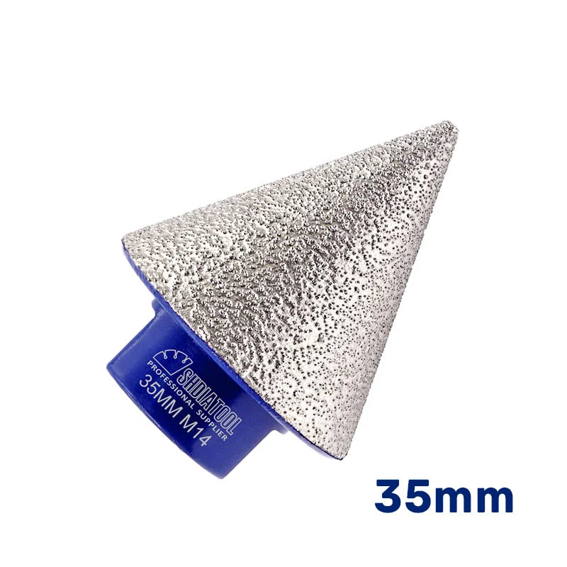 Dijamantska konusna kruna 35mm M14 za faziranje ivica – prikaz alata pod uglom