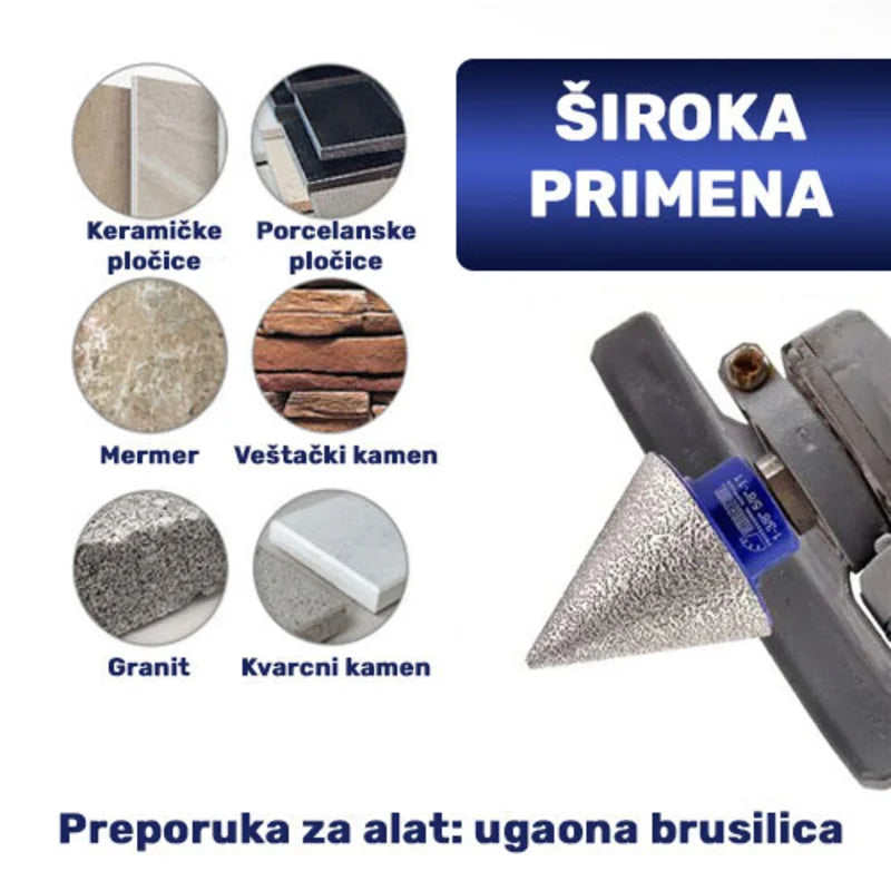 Konusna kruna 35mm M14 u radu na ugaonoj brusilici – široka primena na keramici, mermeru i granitu