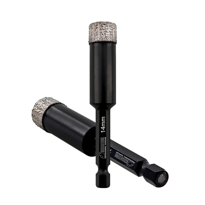 Set dijamantskih kruna 14mm HEX – prikaz alata u paru za keramičke pločice, granit i mermer