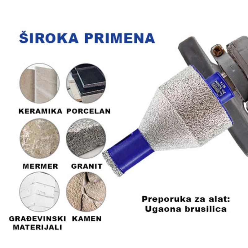 Široka primena dijamantske krune 20–50mm M14 na keramici, porcelanu, mermeru, granitu i drugim građevinskim materijalima