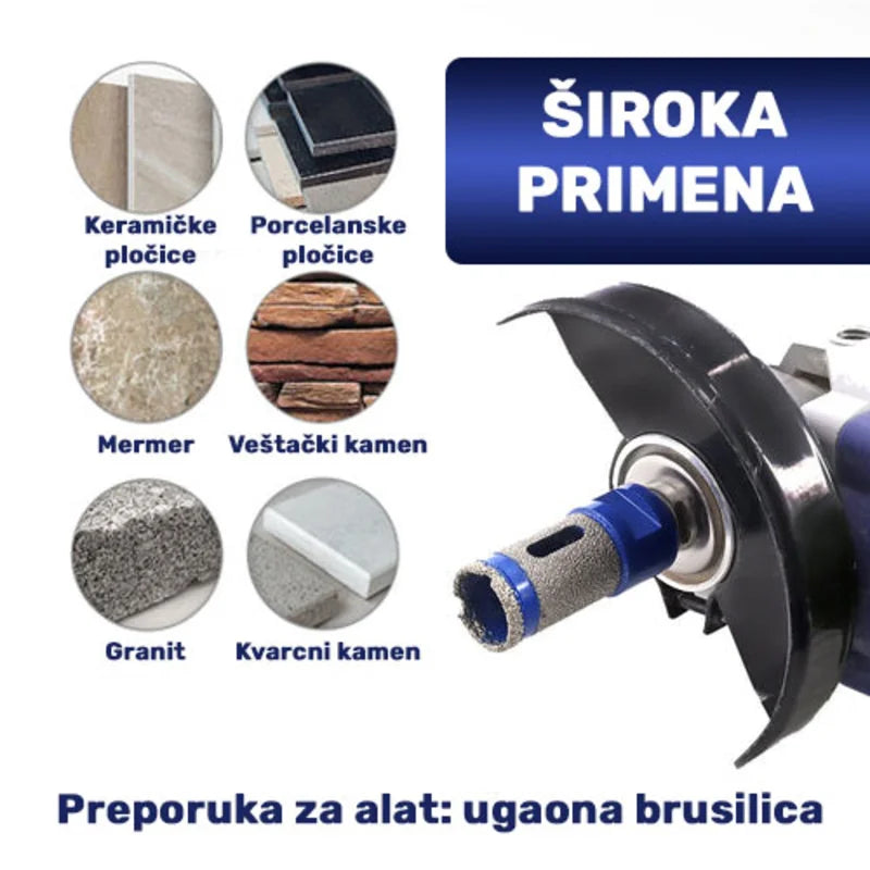 Široka primena dijamantske krune 20mm za keramičke i porcelanske pločice, mermer, granit i veštački kamen