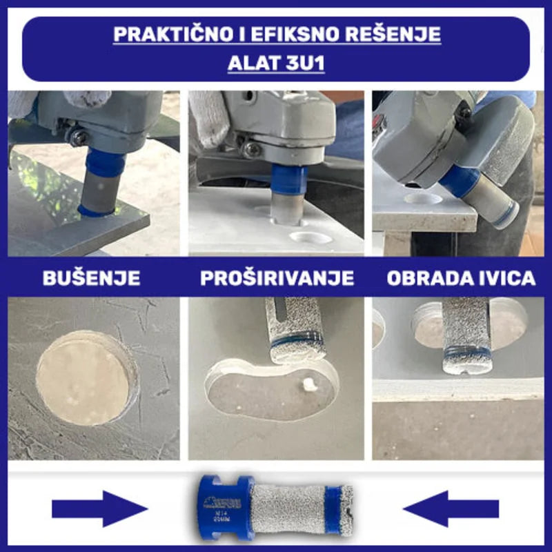 Dijamantska kruna 35 mm M14 kao alat 3 u 1 za bušenje, proširivanje i obradu ivica