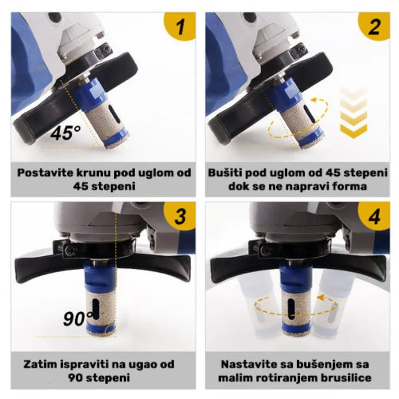 Uputstvo za rad sa dijamantskom krunom 35 mm M14 – bušenje pod uglom 45° i 90