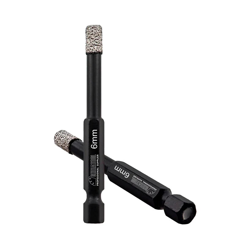 Dve dijamantske krune 6 mm sa heksagon prihvatom – ukršten prikaz burgija za pločice, granit i mermer