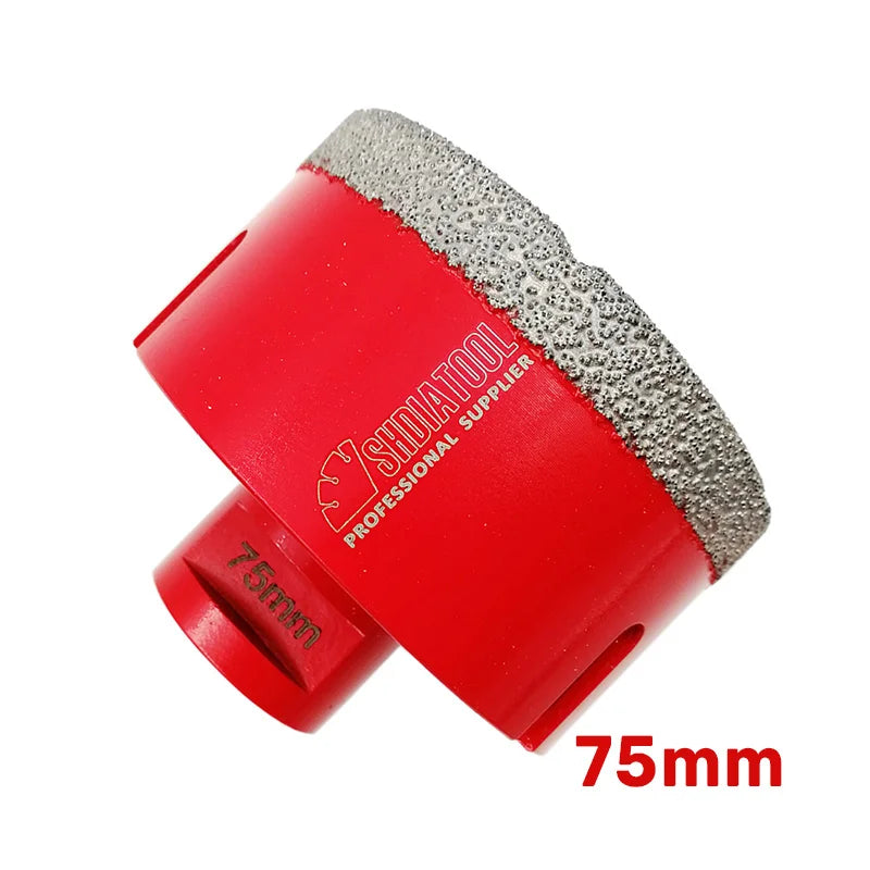 Dijamantska kruna 75 mm M14 za pločice, granit i mermer – SHDIATOOL, bočni prikaz sa natpisom 75mm