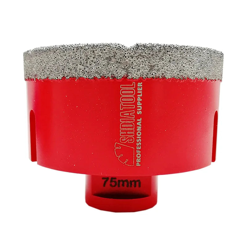 Dijamantska kruna 75 mm M14 SHDIATOOL – uspravan prikaz sa jasno vidljivom dijamantskom oblogom