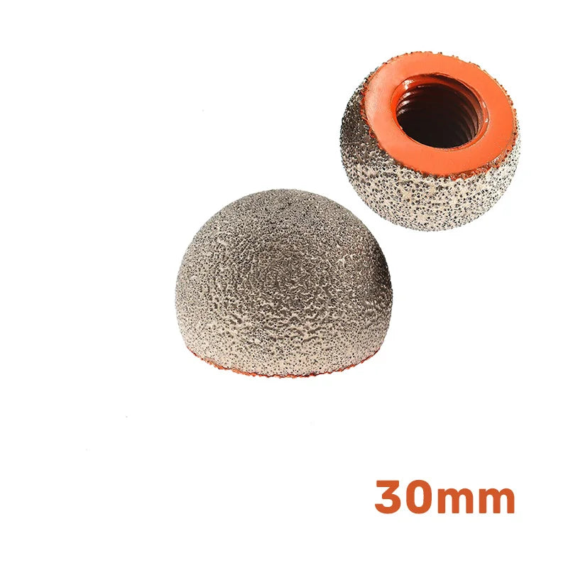 Dijamantska kugla 30mm sa navojem M14 – A87030M14, pogled na brusnu poluloptu sa dijamantskim slojem za obradu kamena