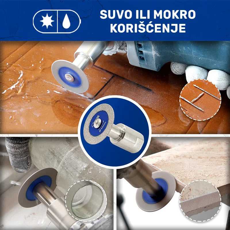 Primena dijamantske mini ploče za graviranje Ø40 mm × 1 mm A8240140M14 pri suvom i mokrom sečenju keramike, stakla i drugih tvrdih materijala