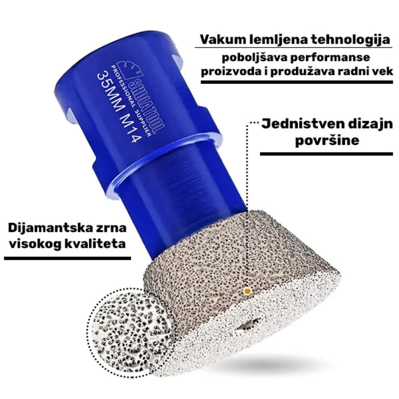 Vakuum lemljena dijamantska oblikovna kruna 35mm sa zrnom #45/50 za profesionalno brušenje i oblikovanje unutrašnjih ivica