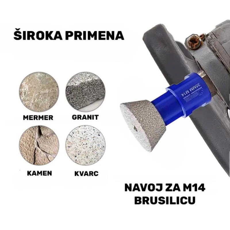 Primena dijamantske oblikovne krune 35mm M14 za brušenje i graviranje mermera, granita, kamena i kvarca