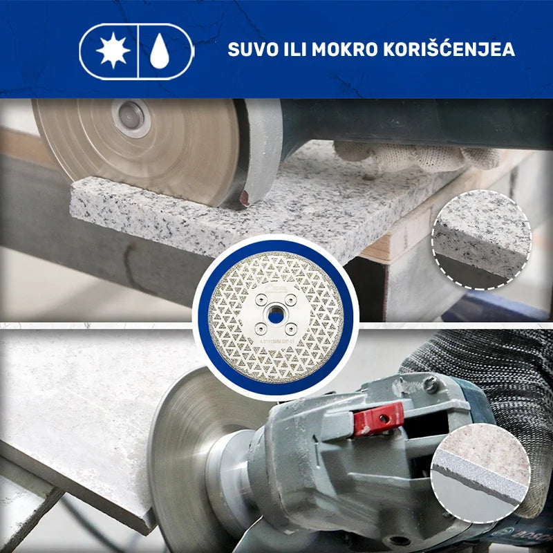 Elektroplatirana dijamantska ploča 115mm A91145M14 u primeni za suvo i mokro sečenje i brušenje granita i pločica