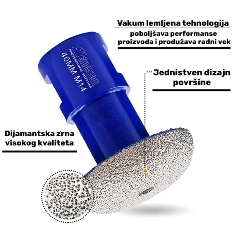 Detalj dijamantske poluloptaste krune 40mm M14 sa vakuum lemljenom dijamantskom površinom za efikasno brušenje i graviranje