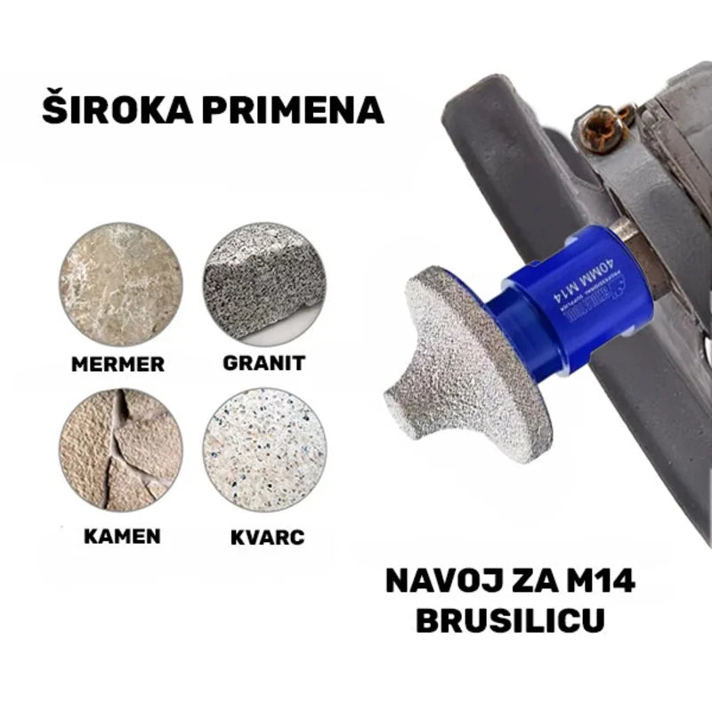 Dijamantska profilna kruna 40mm M14 u radu na mermeru, granitu, kamenu i kvarcu – široka primena