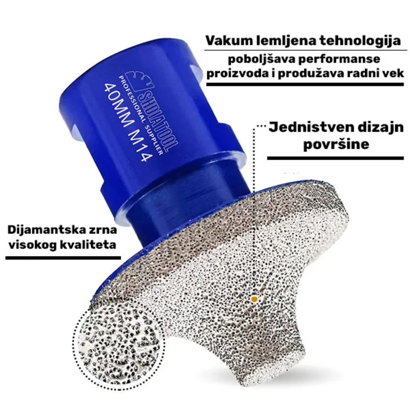 Vakum lemljena dijamantska profilna kruna 40mm M14 sa dijamantskim zrnom visokog kvaliteta #45/50