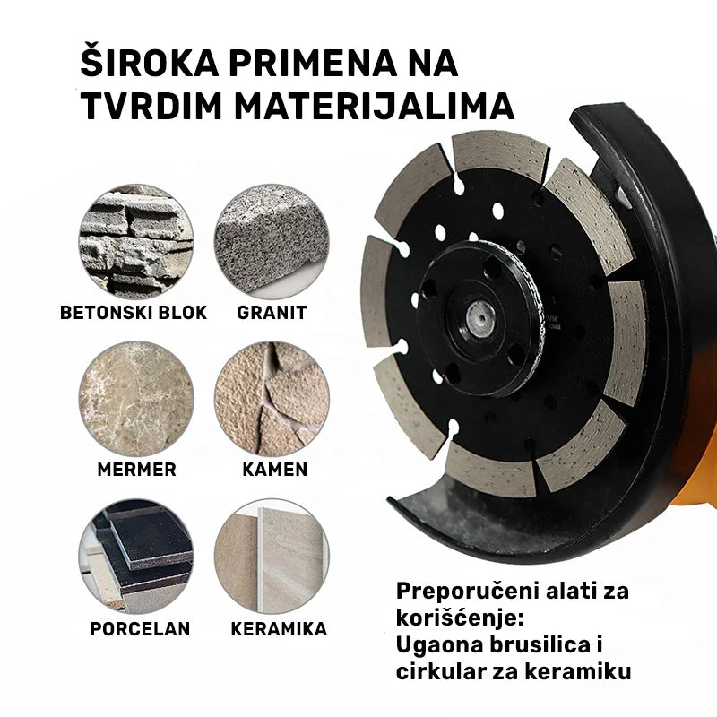 Primena dijamantske segmentne turbo ploče 125mm A014051022 na granitu, mermeru, kamenu, betonu, cigli i bloku