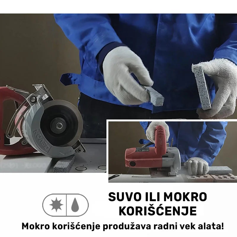 Suvo i mokro sečenje betonskog bloka dijamantskom segmentnom turbo pločom 115mm A014451022 na ručnom sečeru / cirkularu