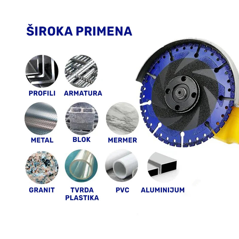 Široka primena dijamantske višenamenske rezne ploče 115mm za profile, armaturu, metal, blok, mermer, granit, tvrdu plastiku, PVC i aluminijum – A849014522