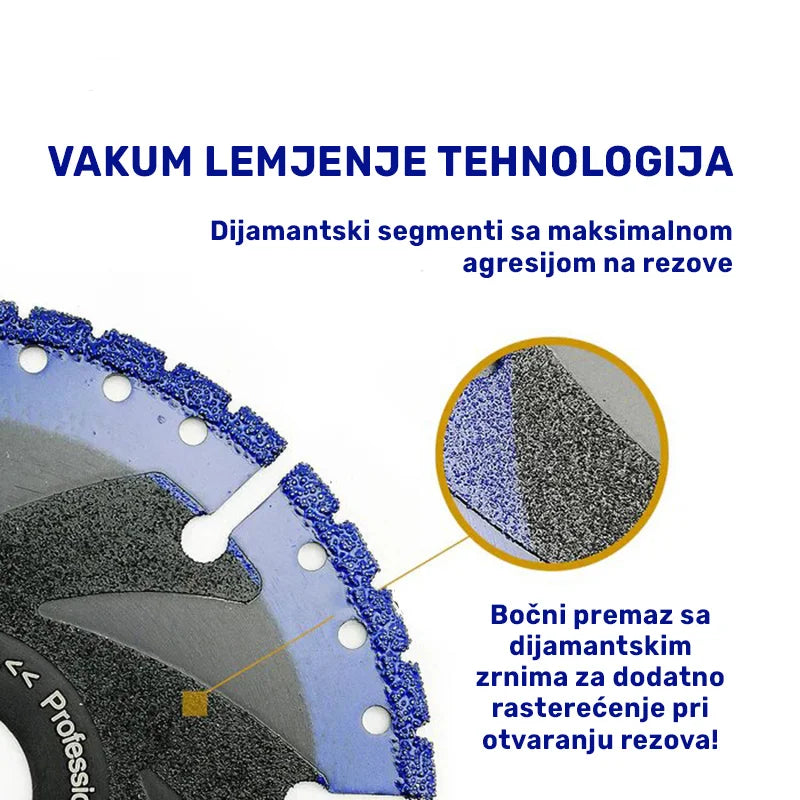 Detalj dijamantskih segmenata sa vakum lemljenjem na višenamenskoj ploči 125mm