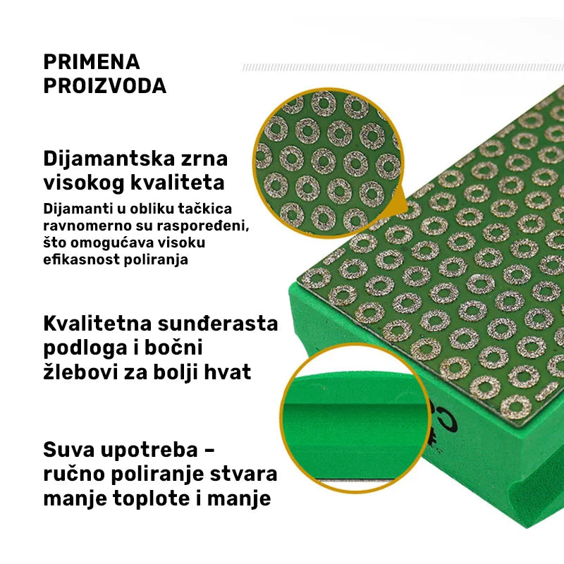 Detalj dijamantskih zrna i sunđeraste podloge ručnog polirnog jastučića granulacija 100