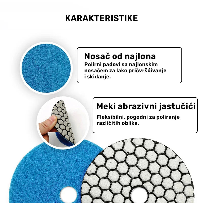 Najlonski nosač sa čičak prihvatom i fleksibilni abrazivni jastučići dijamantskog pada Ø100 mm #3000