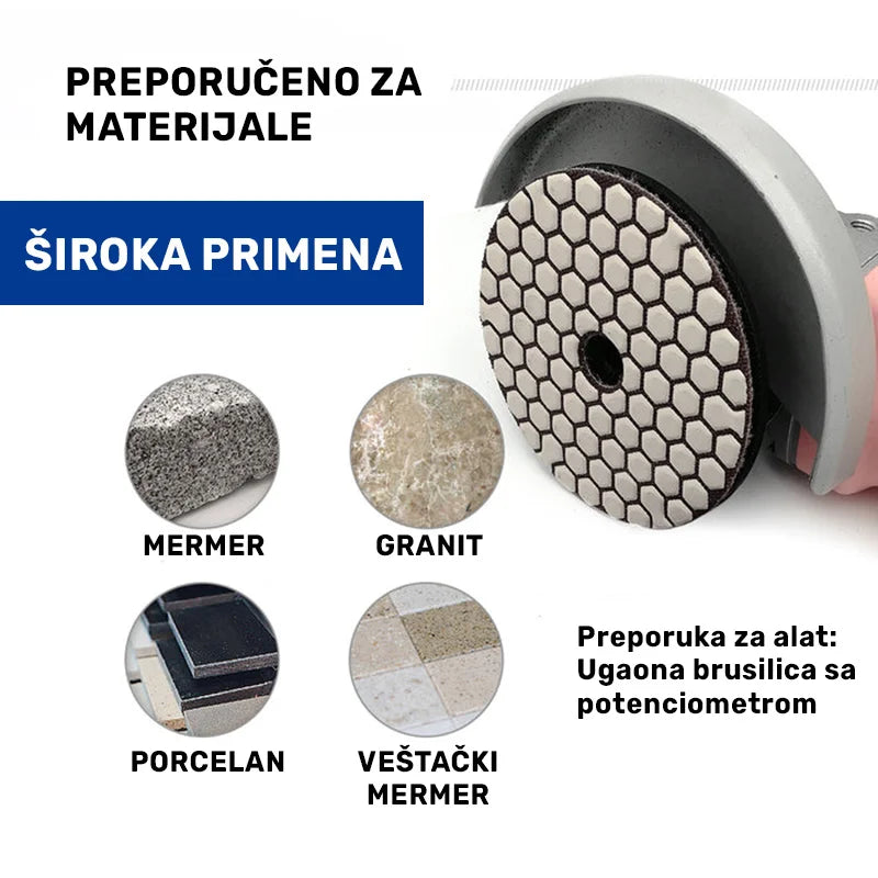 Preporučeni materijali za dijamantski suvi polirni pad 100mm 400 mermer granit porcelan veštački mermer