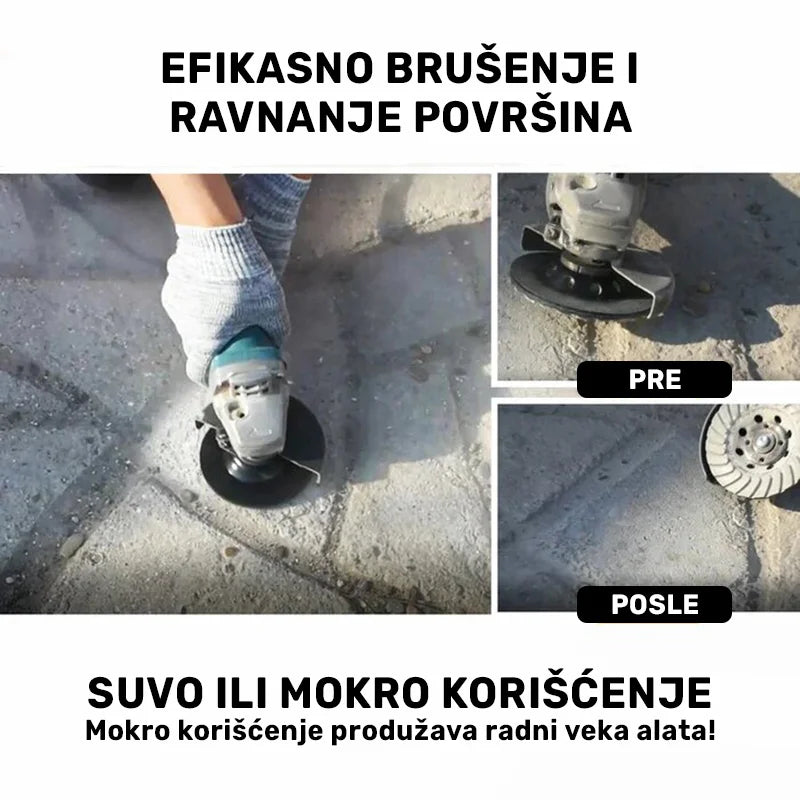 Primena turbo brusnog diska 125mm pri brušenju betonske površine – pre i posle ravnanja, suvo ili mokro korišćenje