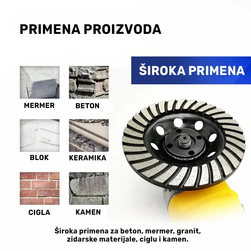 Materijali za primenu turbo brusnog diska 125mm – mermer, beton, blok, keramika, cigla i kamen