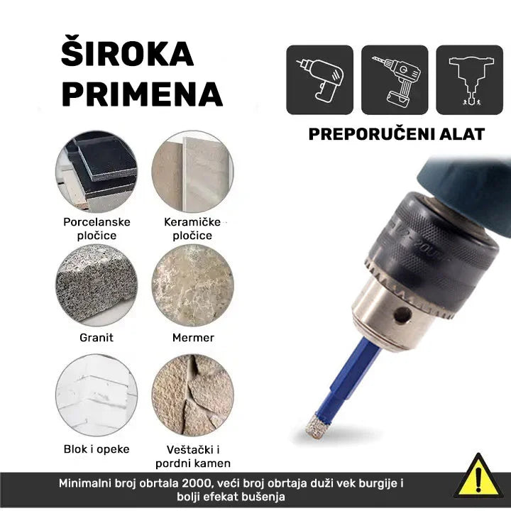 Široka primena dvostrane dijamantske krune 6mm–6mm za porcelanske i keramičke pločice, granit, mermer, blok i veštački kamen