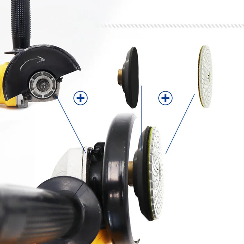 Montaža gumenog nosača Ø100 mm A63904M14 i dijamantskog polirnog pada na ugaonu brusilicu