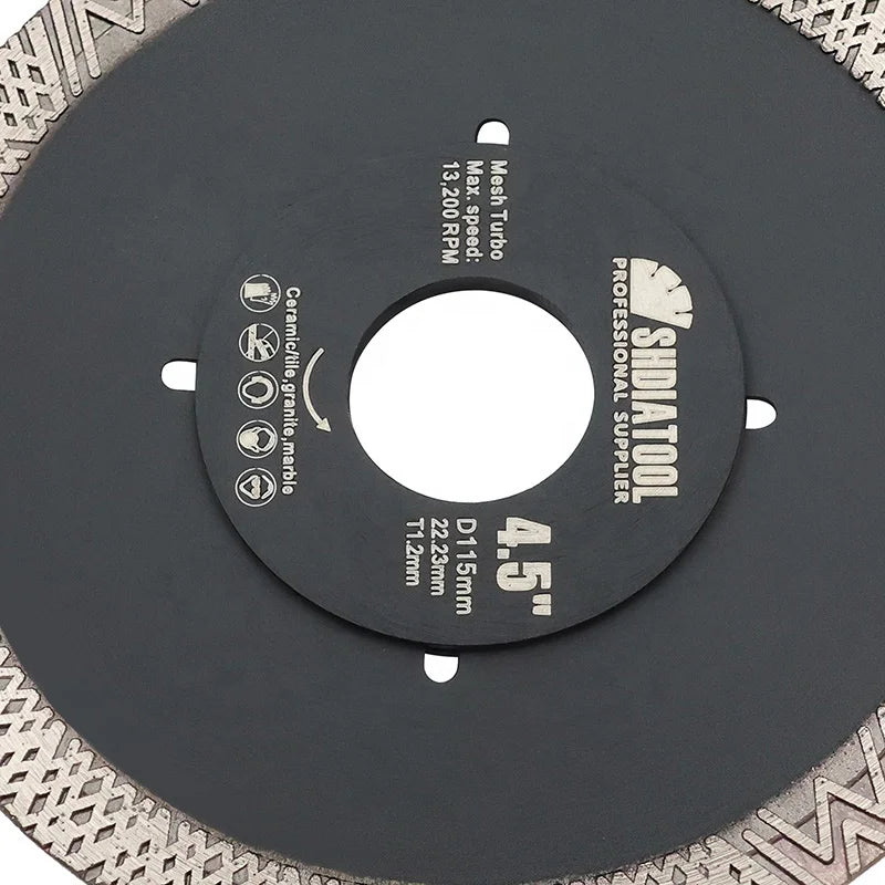 Centralni deo Mesh Turbo dijamantske ploče 115mm A393451022R sa tehničkim oznakama i rupom 22,23mm